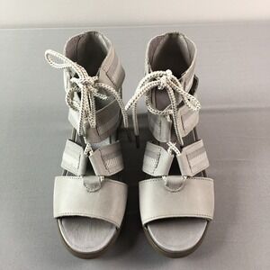 Sorel Joanie Sandal Wedge Heel Shoes Women 8 Bone White Leather Lace Up NWOT